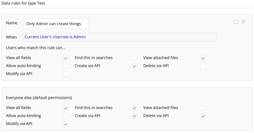 Data Privacy rules in Bubble.io for this test